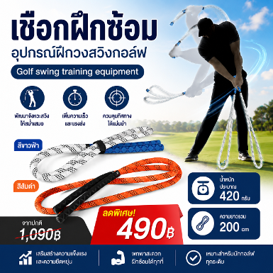 รหัสสิค้า HGB025 ไม้กอล์ฟพรีเมี่ยม!!! ราคาถูกที่สุดในประเทศไทย!!! ชือกฝึกซ้อม Golf swing training
